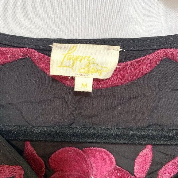 LAYERZ CLOTHING Floral Embroidered Relaxed Fit Poncho in Black Maroon SZ M - Picture 6 of 7